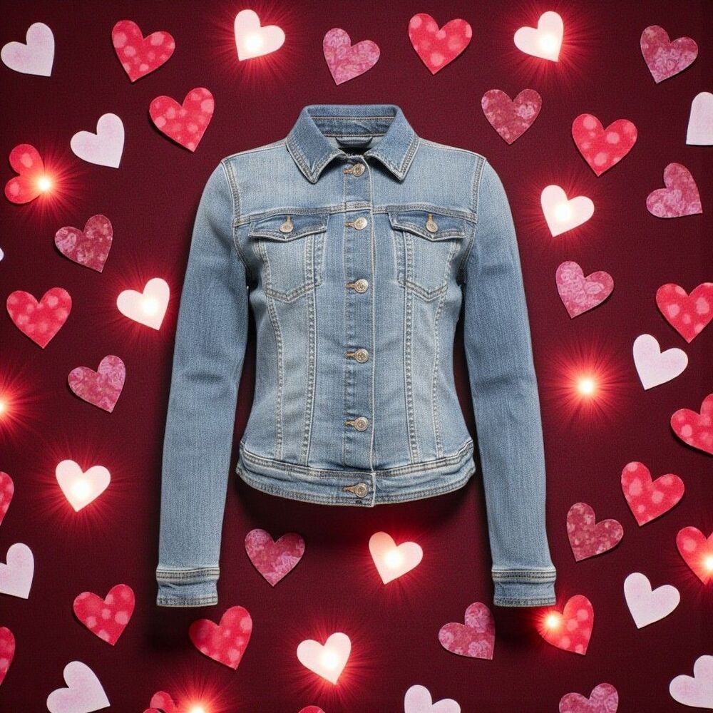 Aeropostale Jacket Womens Medium Blue Jeans Demin Distressed Trucker Boho 90s